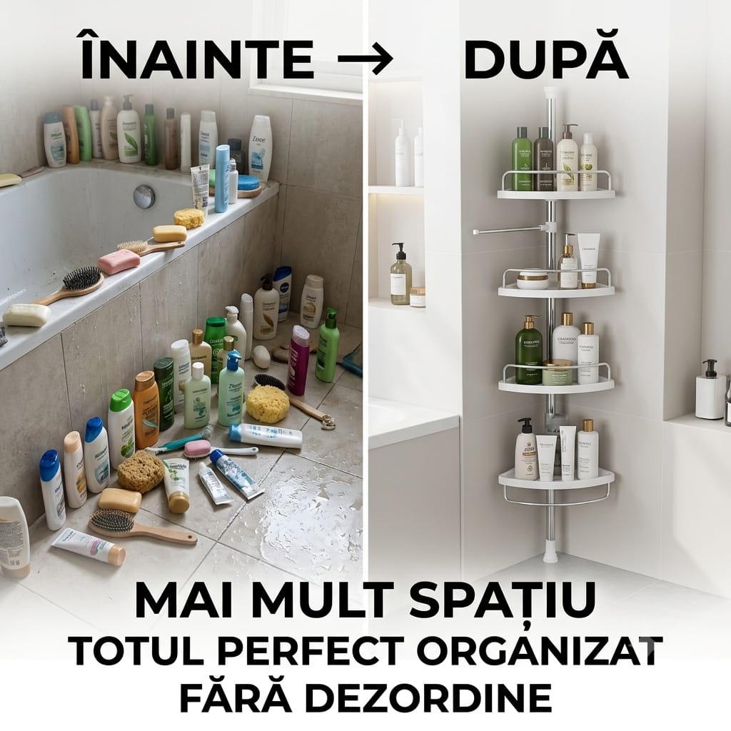 Etajera colt pentru baie si dus, 4 rafturi, inaltime reglabila