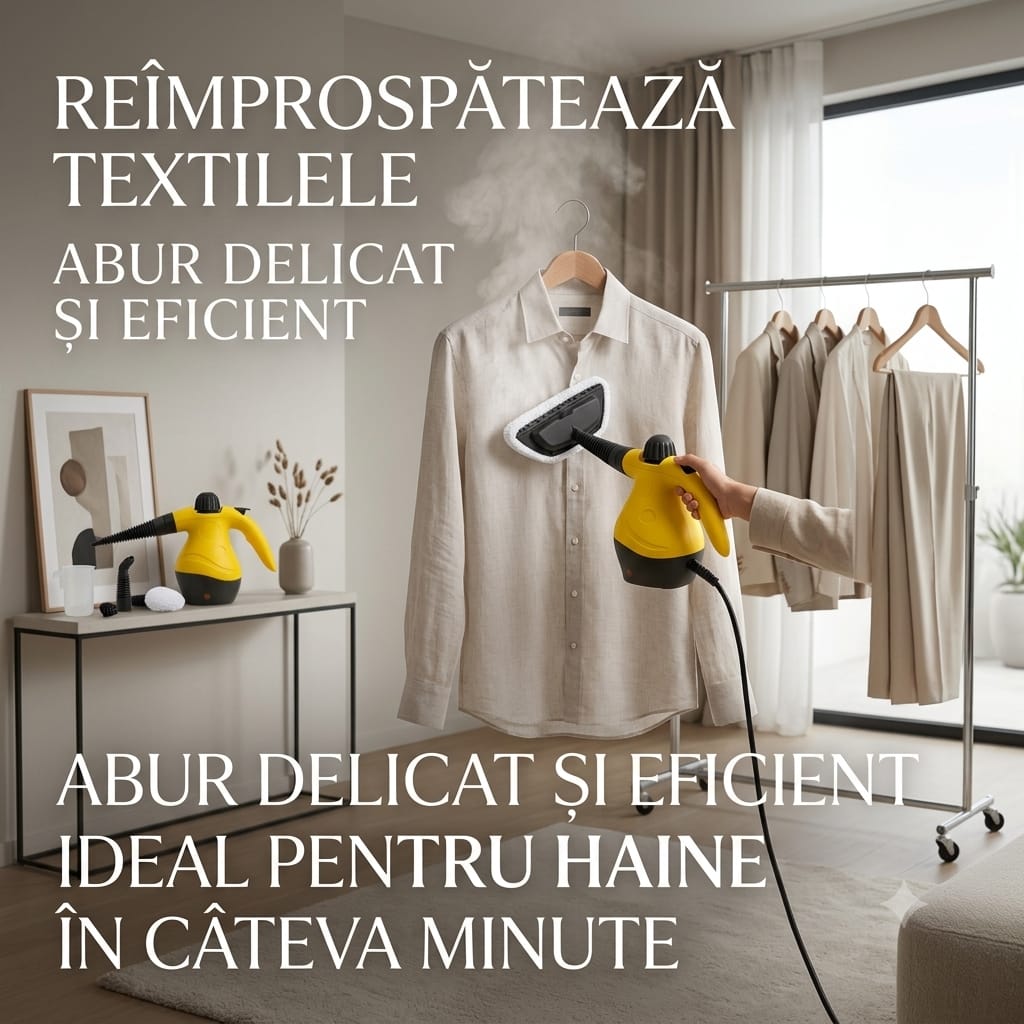 Aparat de curățat cu aburi – 1000W, 125°C, 250 ml, 5 m cablu, accesorii incluse