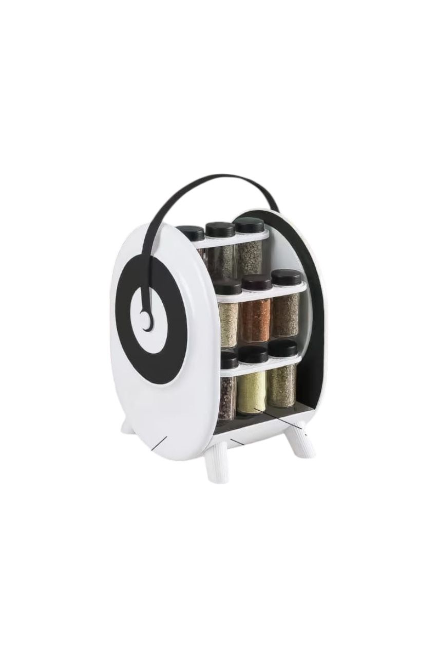 Suport rotativ pentru condimente cu 18 borcane – organizare inteligentă și design modern