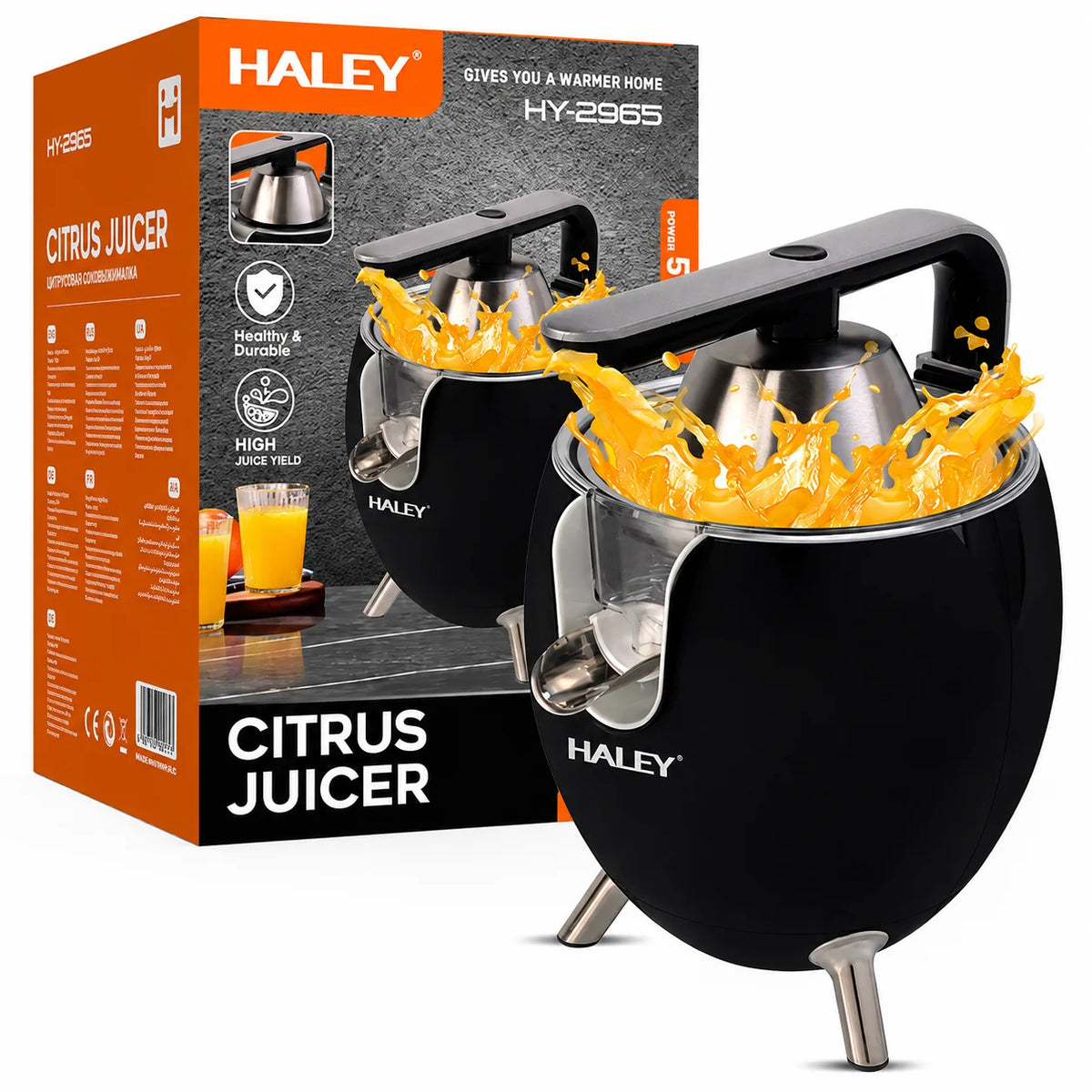 Storcător Electric de Citrice HALEY HY-2965, 500W, 2 Conuri, Sistem de Presare, Inox, Anti-Picurare