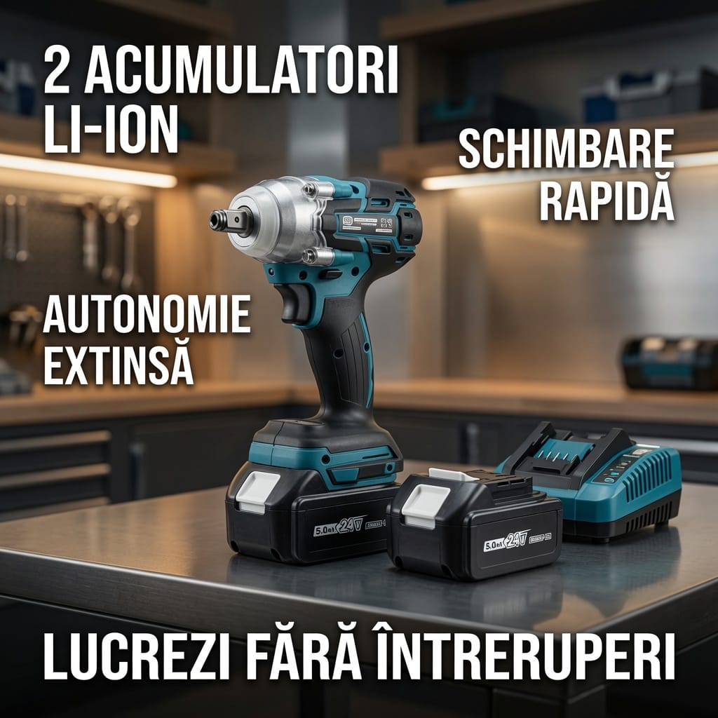 Masina de impact si insurubat 48V cu 2 acumulatori si 43 accesorii