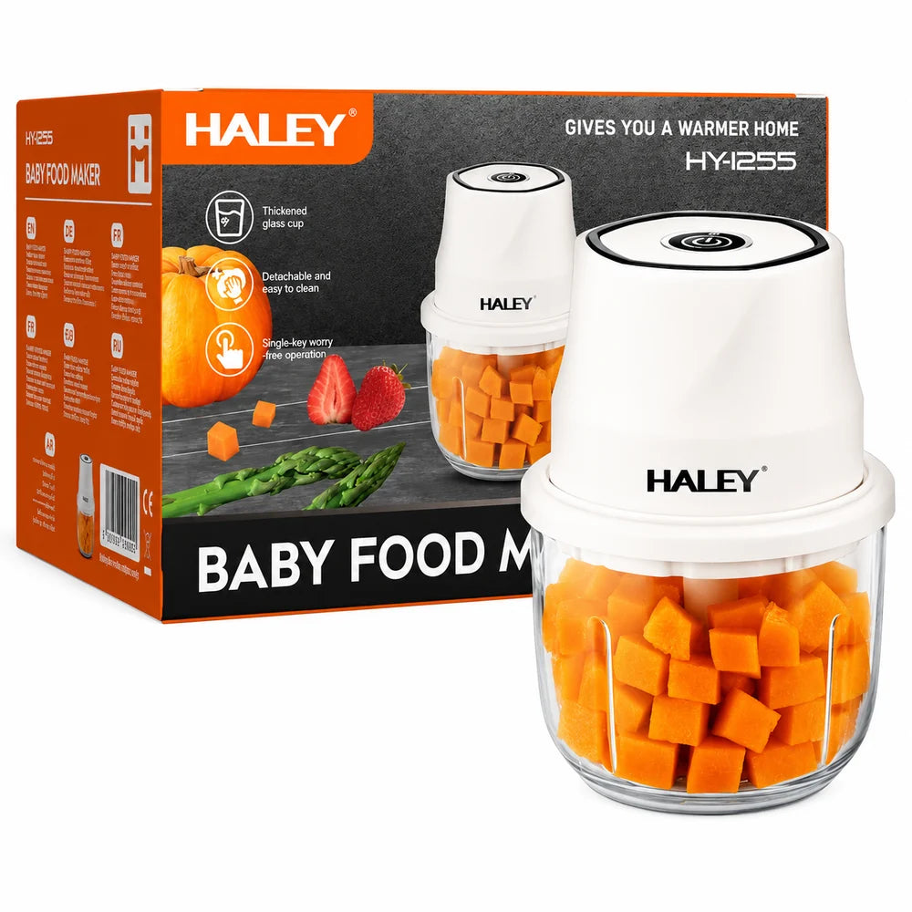 Tocător Electric HALEY HY-1255, 300W, Recipient din Sticlă 350 ml, 6 Lame Inox, Încărcare USB Type-C