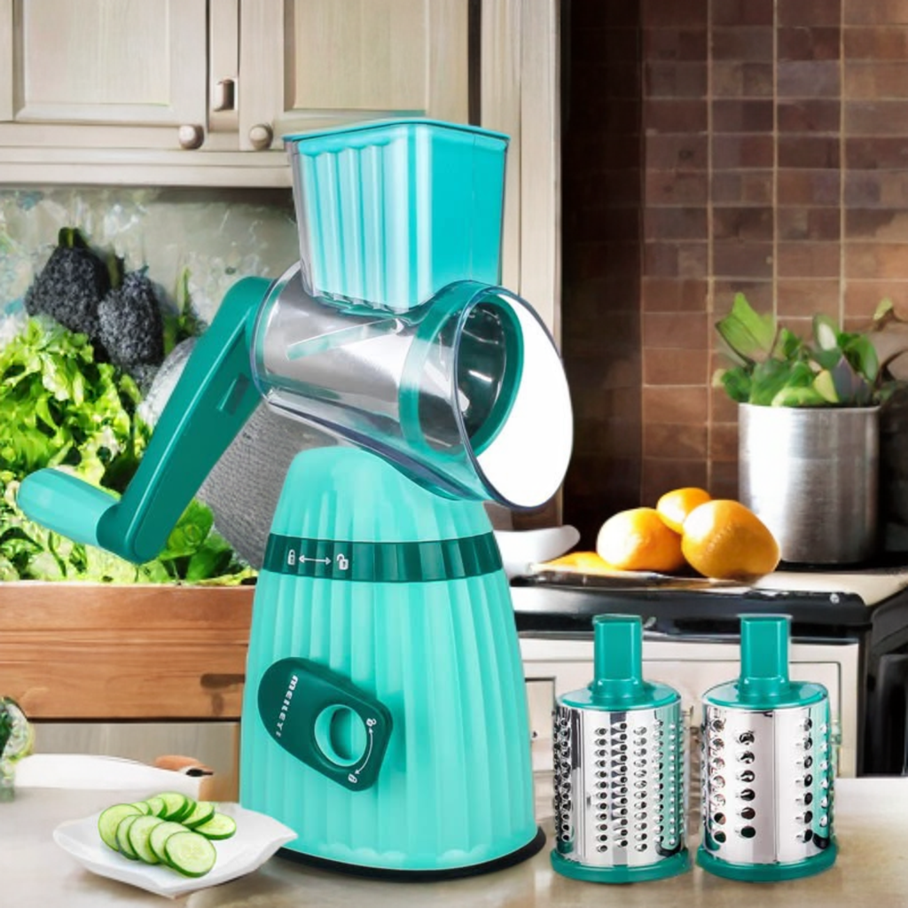 Răzătoare 3 în 1 manuală cu lame inox – verde funcțională