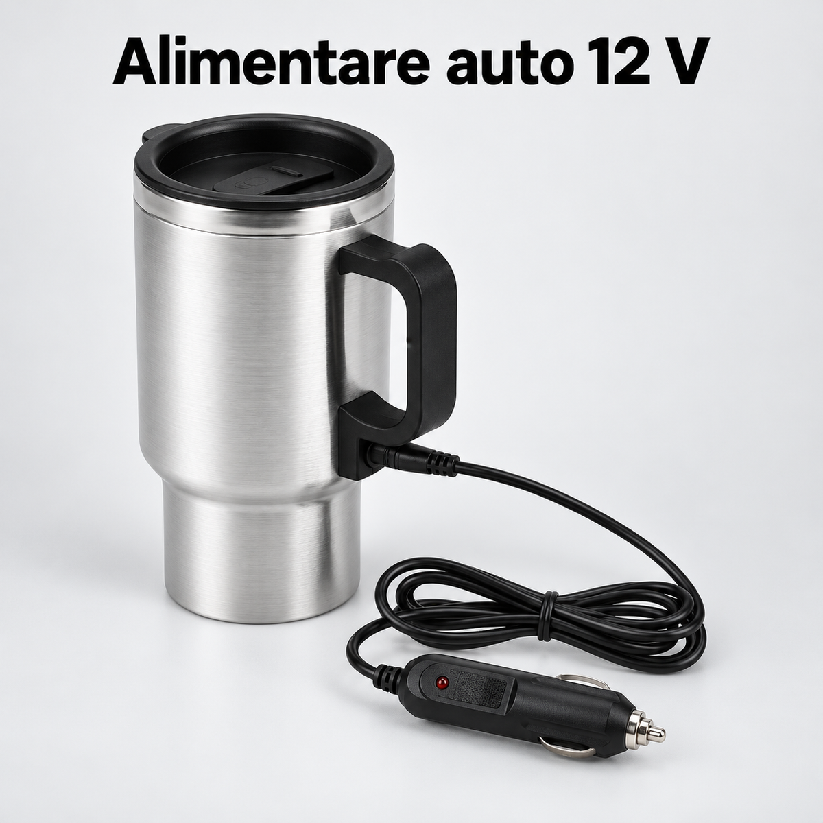 Cană termos auto 400 ml, cu alimentare la priza de 12 V și adaptor inclus, pentru cafea și ceai