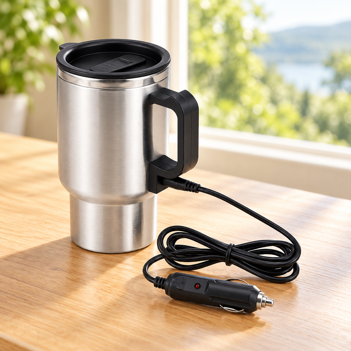 Cană termos auto 400 ml, cu alimentare la priza de 12 V și adaptor inclus, pentru cafea și ceai