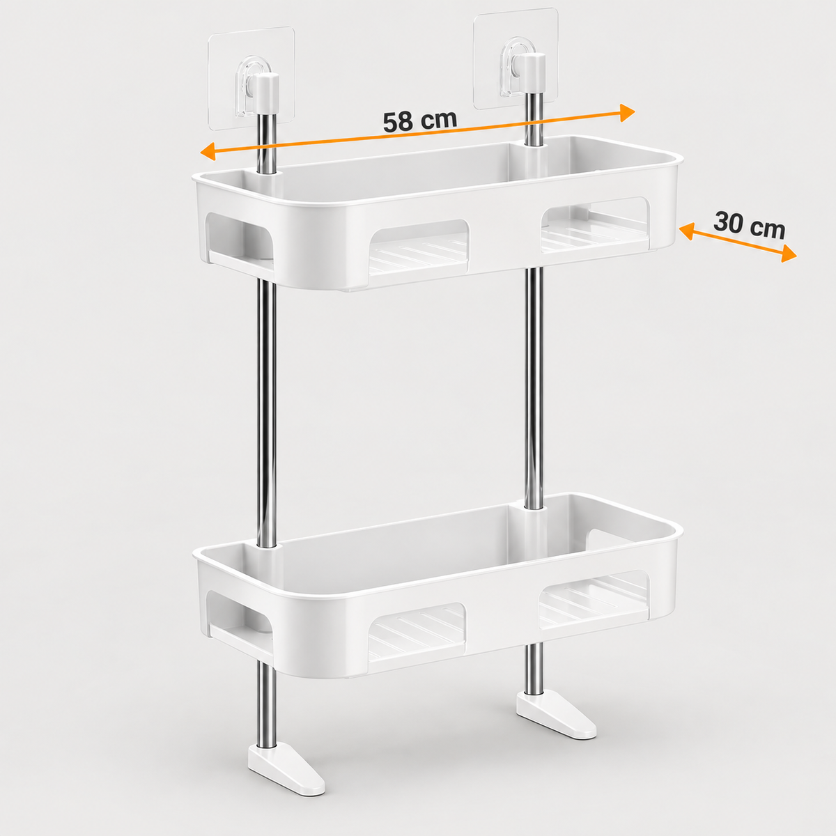 Raft organizator pentru baie, montare deasupra toaletei, 2 polițe, 58 × 30 cm