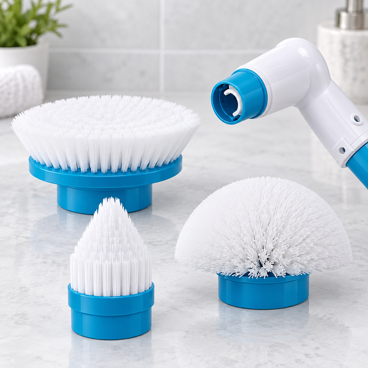 Perie electrică rotativă Hurricane Spin Scrubber, fără fir, 300 RPM, mâner extensibil și 3 capete