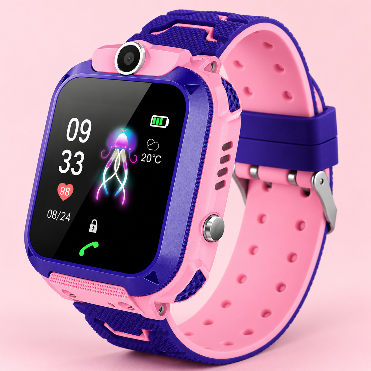 Ceas Smartwatch Q12 Roz pentru Copii cu Micro SIM, Apeluri, Cameră, SOS și Ecran Tactil