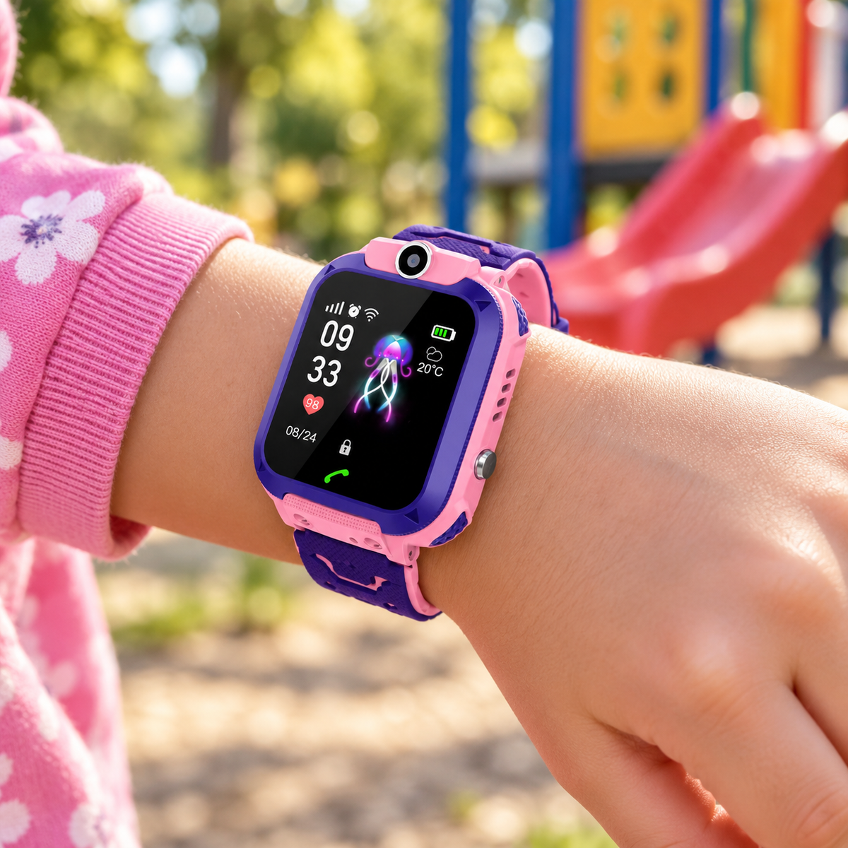 Ceas Smartwatch Q12 Roz pentru Copii cu Micro SIM, Apeluri, Cameră, SOS și Ecran Tactil