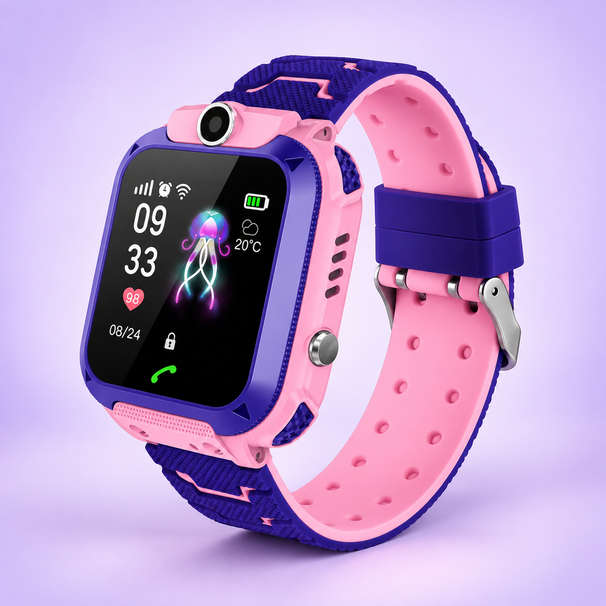 Ceas Smartwatch Q12 Roz pentru Copii cu Micro SIM, Apeluri, Cameră, SOS și Ecran Tactil