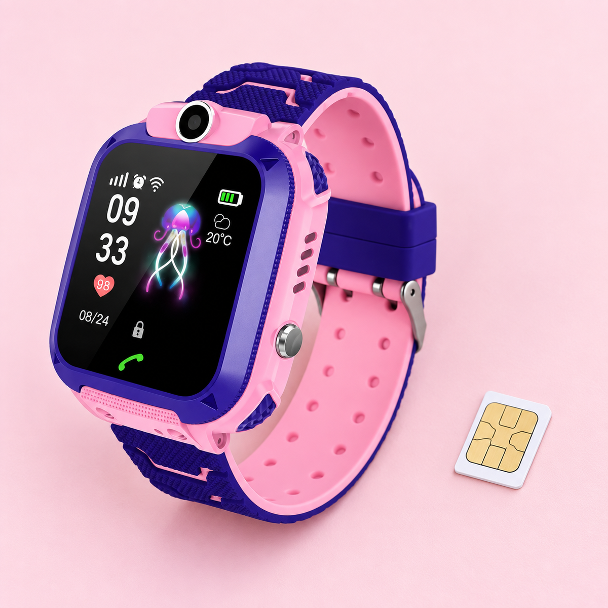 Ceas Smartwatch Q12 Roz pentru Copii cu Micro SIM, Apeluri, Cameră, SOS și Ecran Tactil