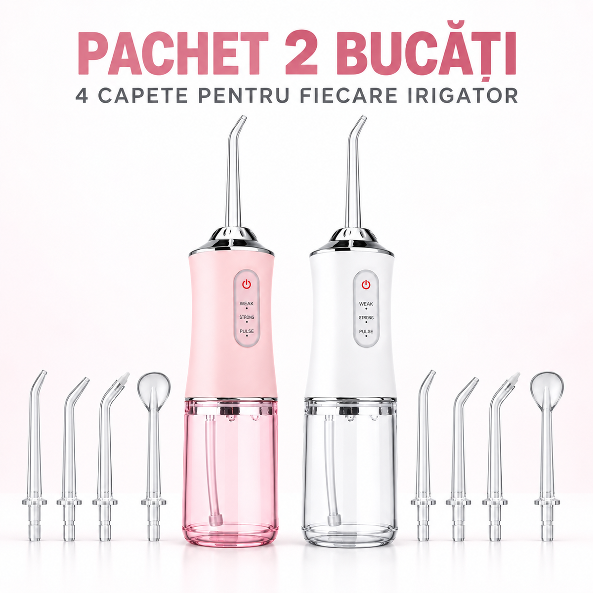 Pachet 2× Irigator Oral Profesional, Rezervor 220 ml, 4 Capete/Irigator – Curățare Interdentară și Anti-Tartru