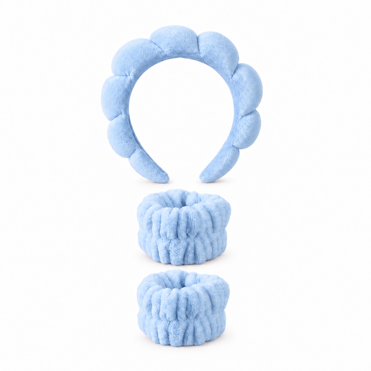 Set 3 accesorii de îngrijire – bentită cu burete și 2 brățări pentru față, albastru