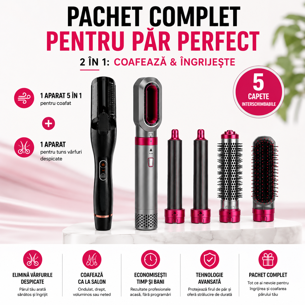 Pachet Beauty Acasa – Set pentru tuns varfuri + set uscare si coafare Păr Sănătos și Coafuri Perfecte Acasa