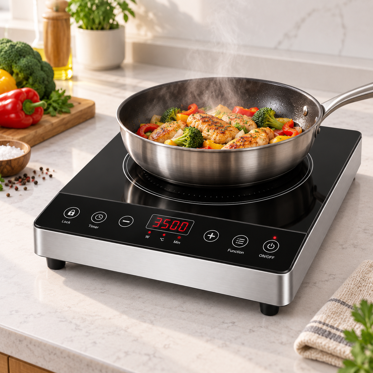 Plită cu inducție HALEY 3500W – Geam cristal negru, control tactil, timer și oprire automată