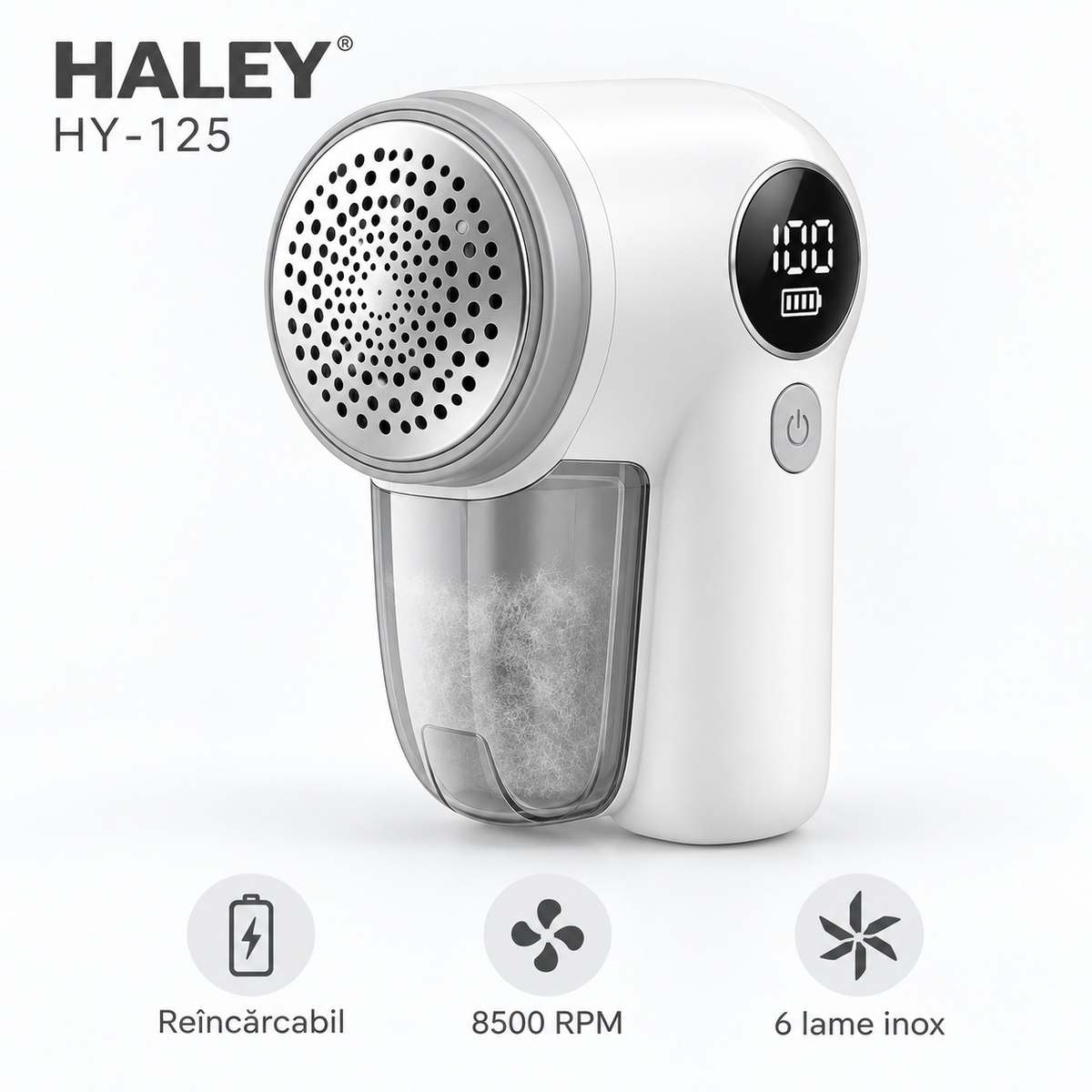 Aparat Electric pentru Îndepărtat Scame HALEY HY-125, Reîncărcabil, 8500 RPM, 6 Lame Inox, Afișaj Digital