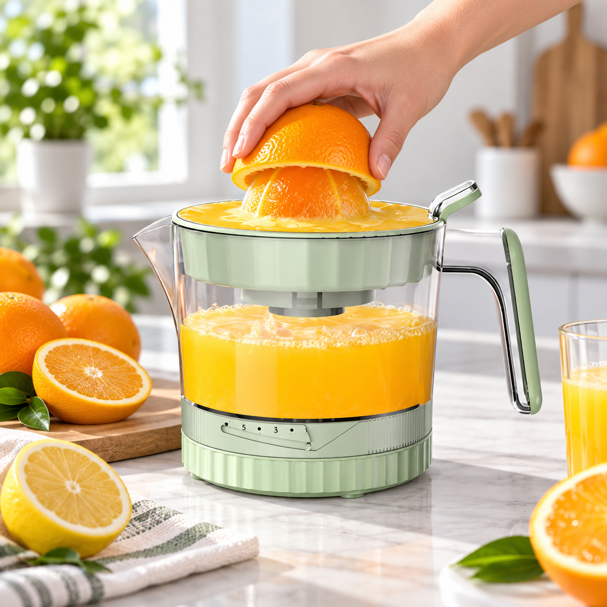 Storcător Electric de Citrice HALEY HY-2948, 40W, 400 ml, 5 Viteze, Rotație Bidirecțională, Pornire Automată