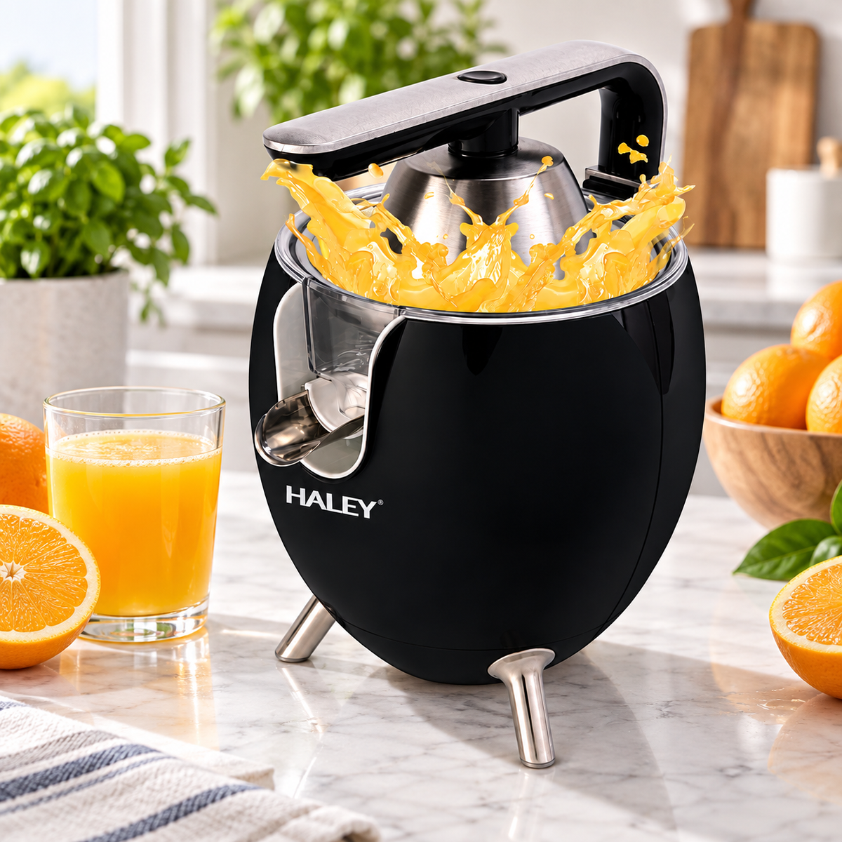 Storcător Electric de Citrice HALEY HY-2965, 500W, 2 Conuri, Sistem de Presare, Inox, Anti-Picurare