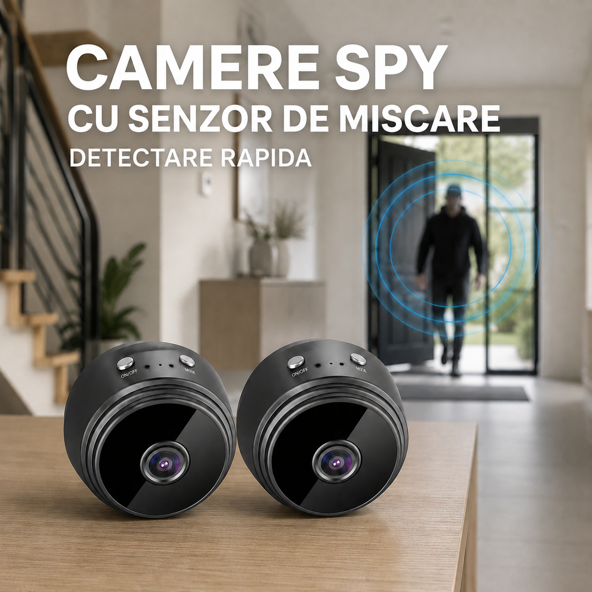 Pachet 2 Camere de Supraveghere Wireless 5MP – Vedere Nocturnă, Senzor de Mișcare și Monitorizare pe Telefon