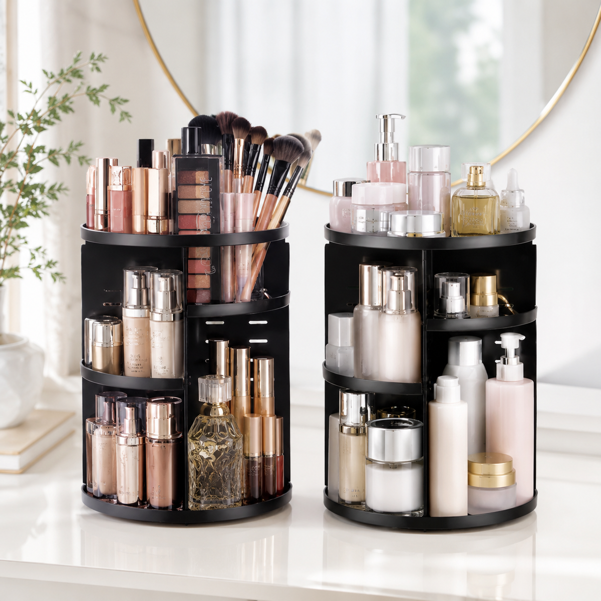 Pachet 2 Organizatoare Cosmetice Rotative 360° cu Compartimente Ajustabile pentru Machiaj și Accesorii