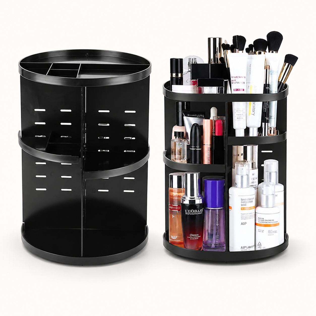 Pachet 2 Organizatoare Cosmetice Rotative 360° cu Compartimente Ajustabile pentru Machiaj și Accesorii