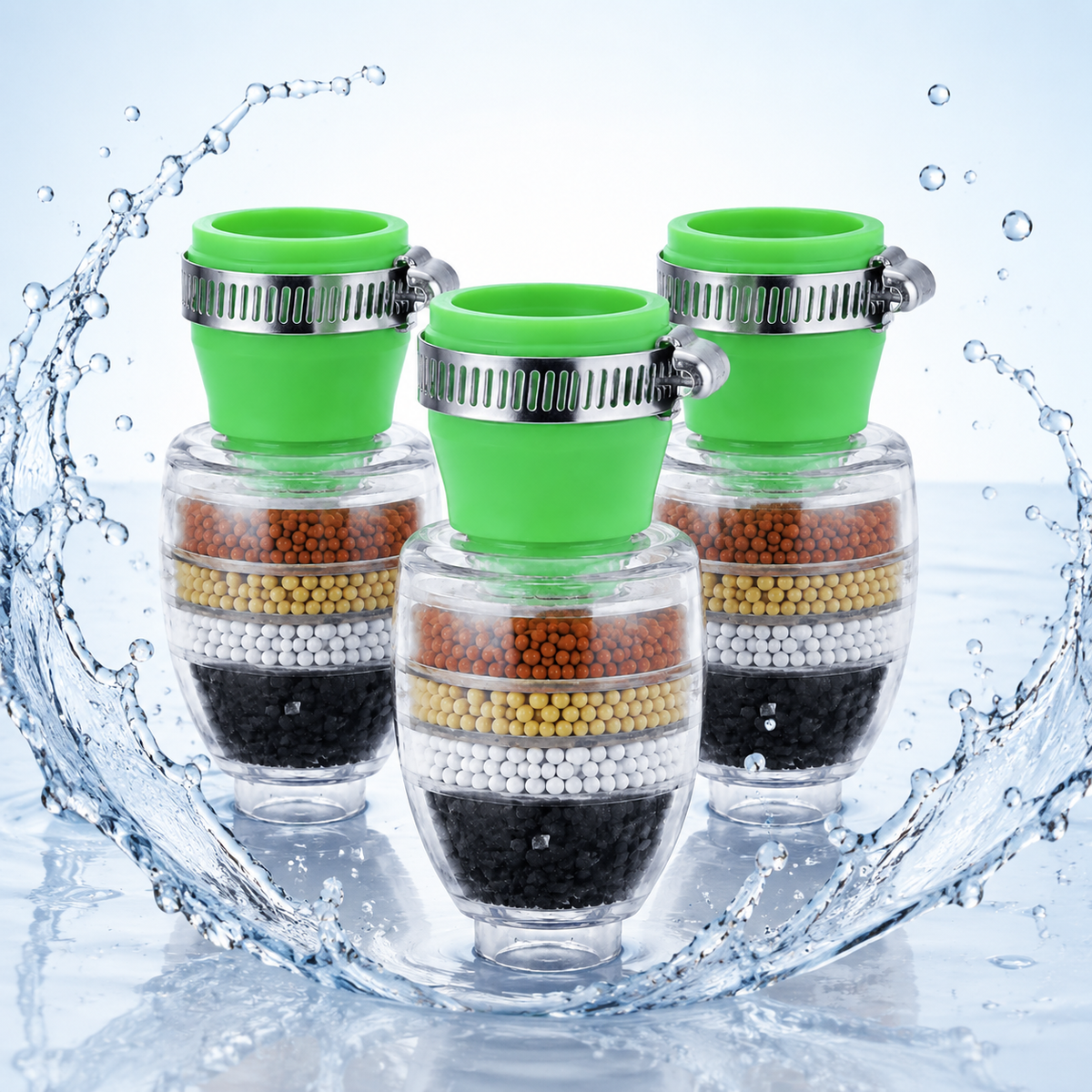 Pachet 3 Filtre de Apă pentru Robinet, Filtrare în 5 Straturi, Montaj Rapid, Compatibile 16–23 mm