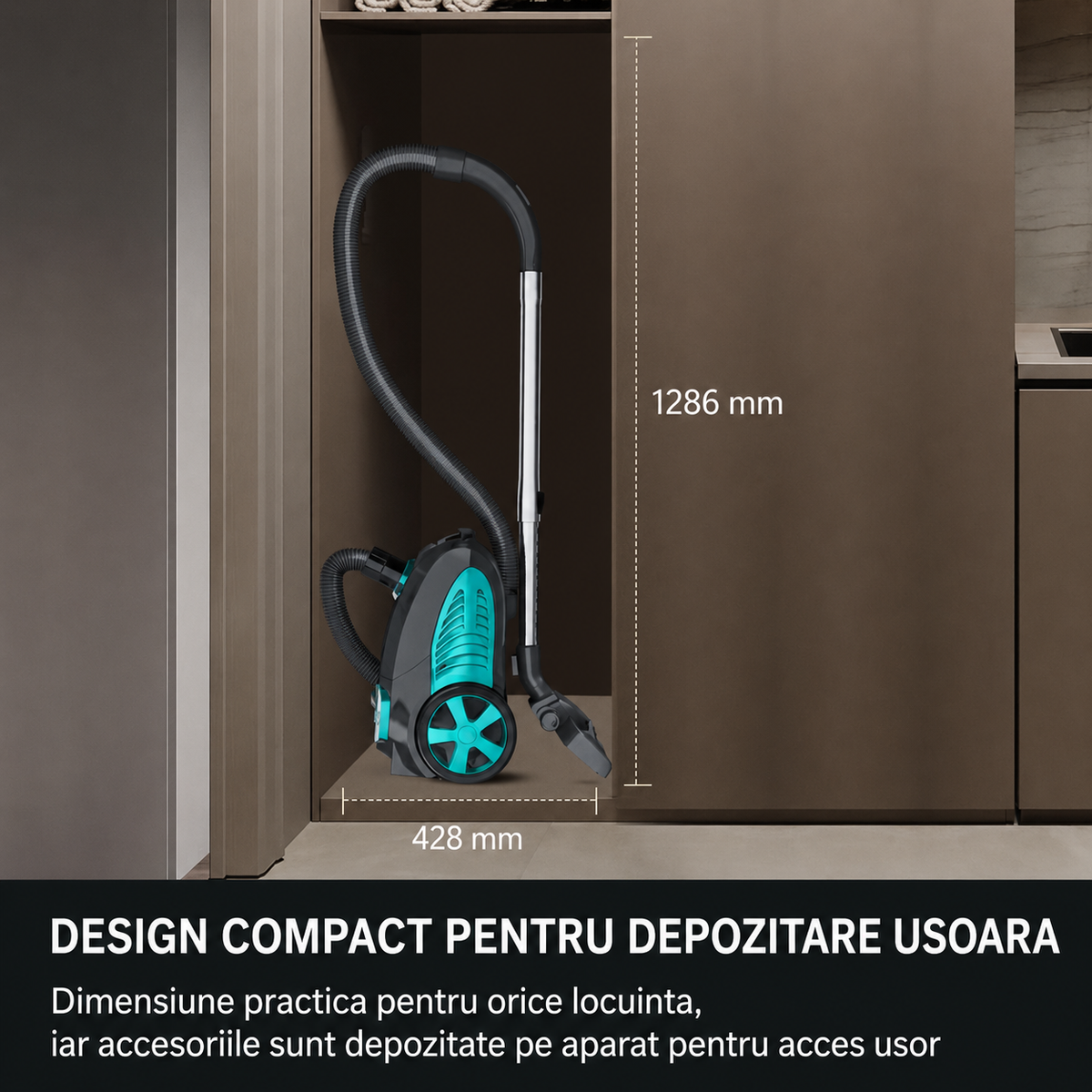 Aspirator cu Sac 1800W, Putere de Aspirare 22 kPa, Capacitate 4L, Tub Telescopic Metalic, Accesorii Incluse