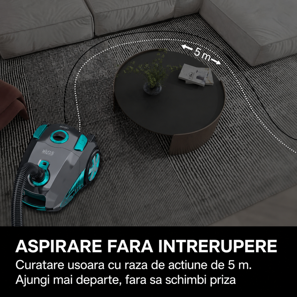 Aspirator cu Sac 1800W, Putere de Aspirare 22 kPa, Capacitate 4L, Tub Telescopic Metalic, Accesorii Incluse