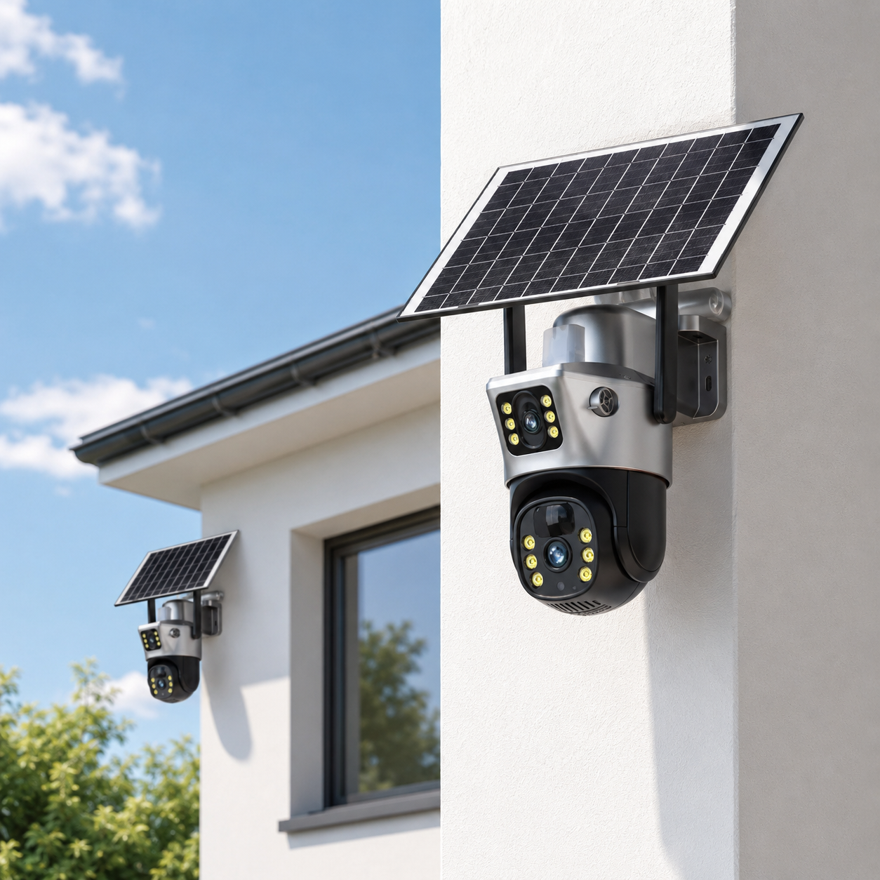 PACHET 2 X Camere de Supraveghere cu Panou Solar, Wi-Fi, 3MP+3MP, Zoom 10X și Rotire 360°