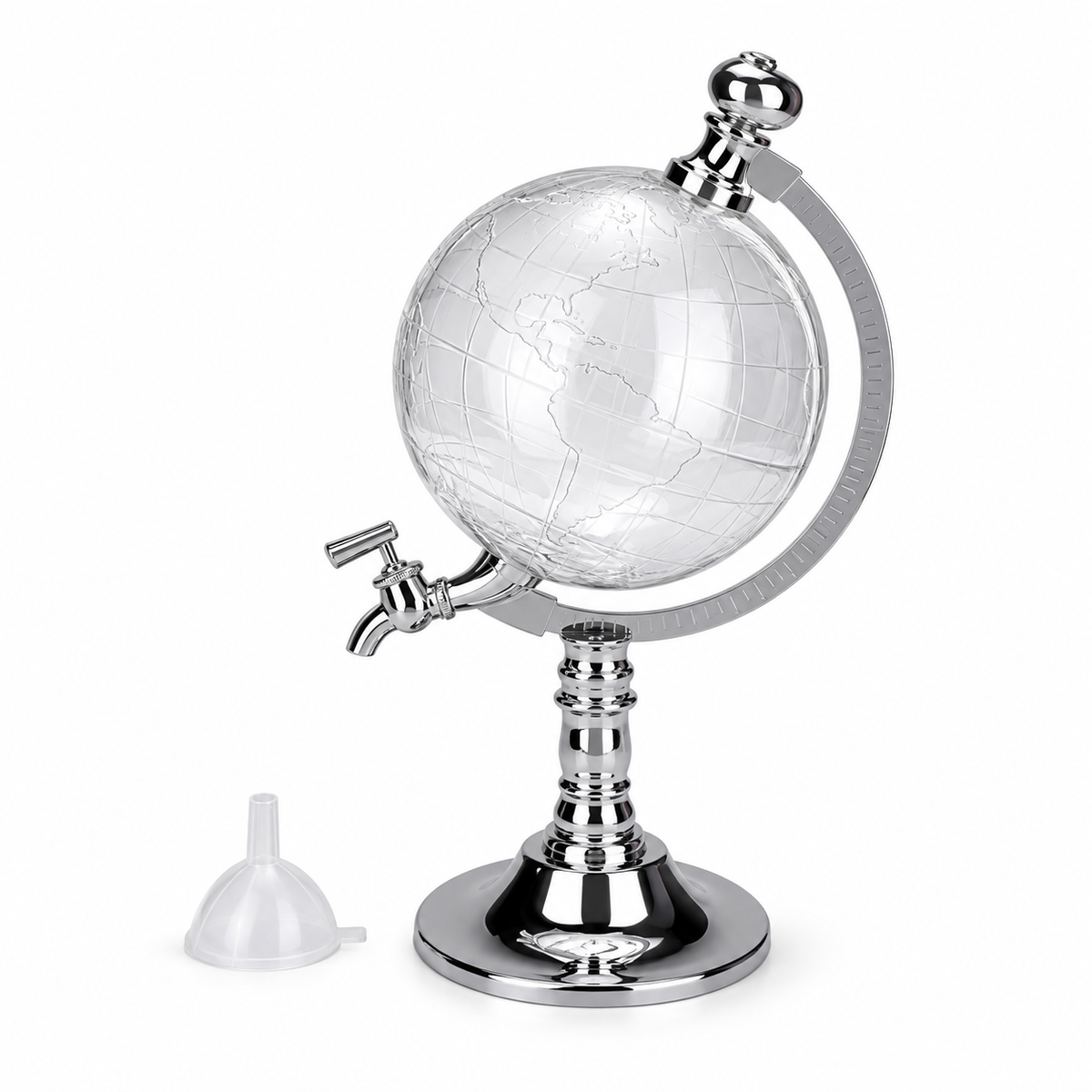 Dozator pentru băuturi în formă de glob pământesc, 3,5 L – robinet integrat și suport elegant, 24 × 42 cm