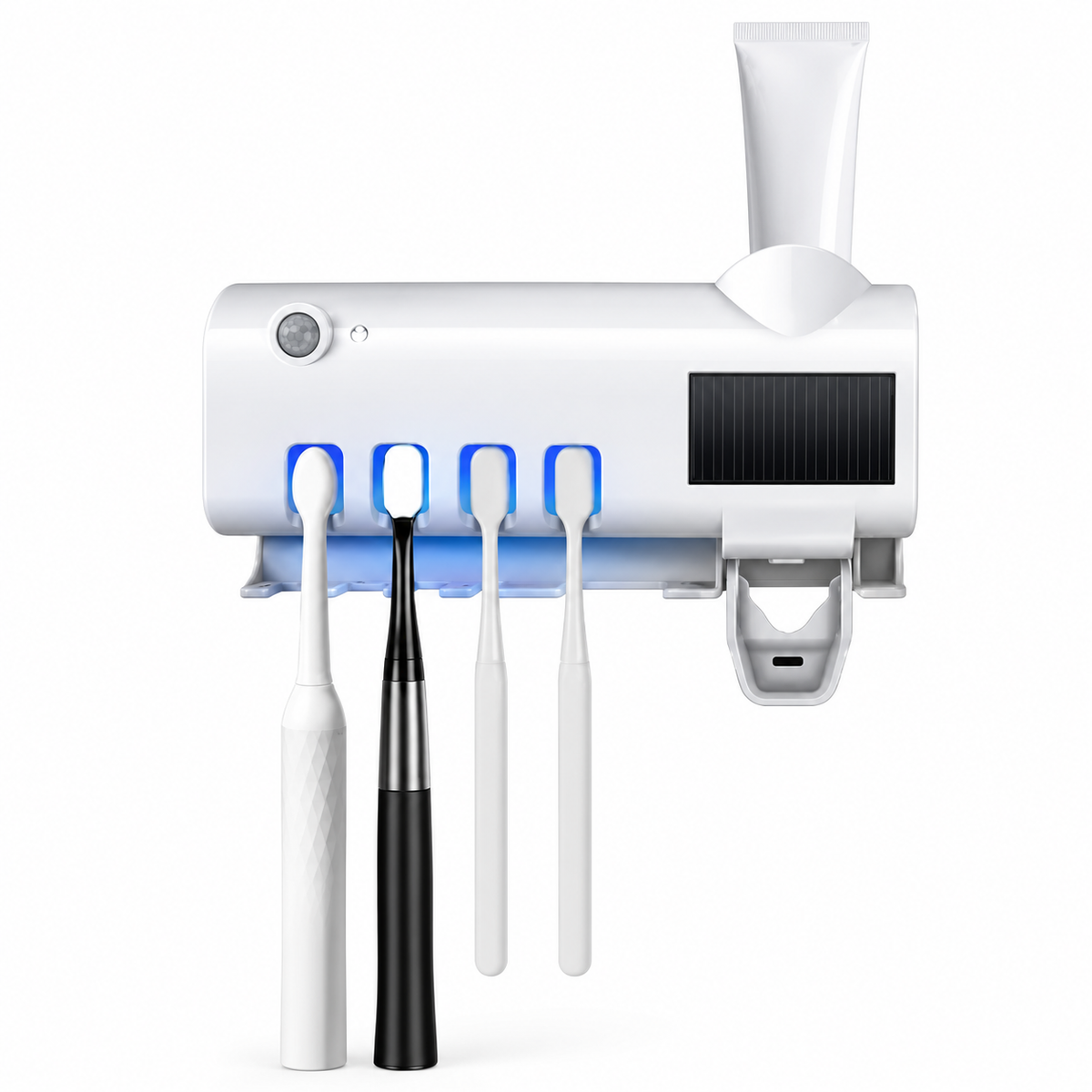 Dozator Pentru Pasta De Dinti, cu suport pentru periute, cu functie de sterilizare, lumina UV