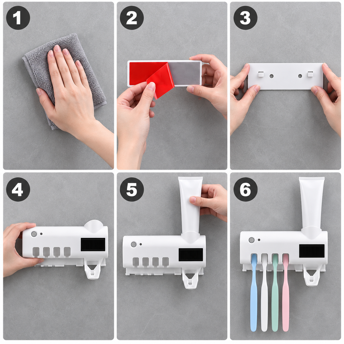 Dozator Pentru Pasta De Dinti, cu suport pentru periute, cu functie de sterilizare, lumina UV