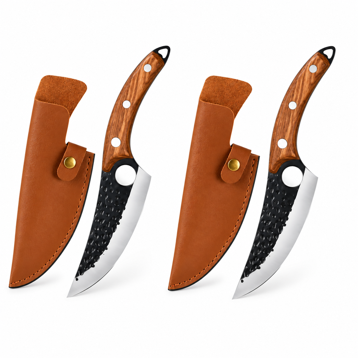 Set 2 cuțite profesionale 27,5 cm, forjate manual — oțel inoxidabil, mâner maro