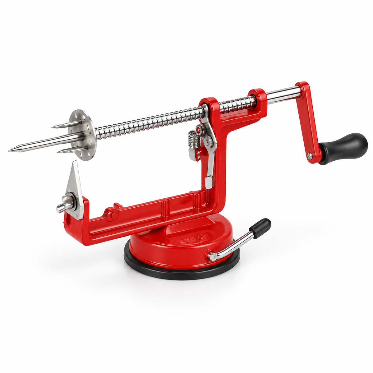 Aparat manual pentru spiralat cartofi, ventuză pentru fixare, roșu