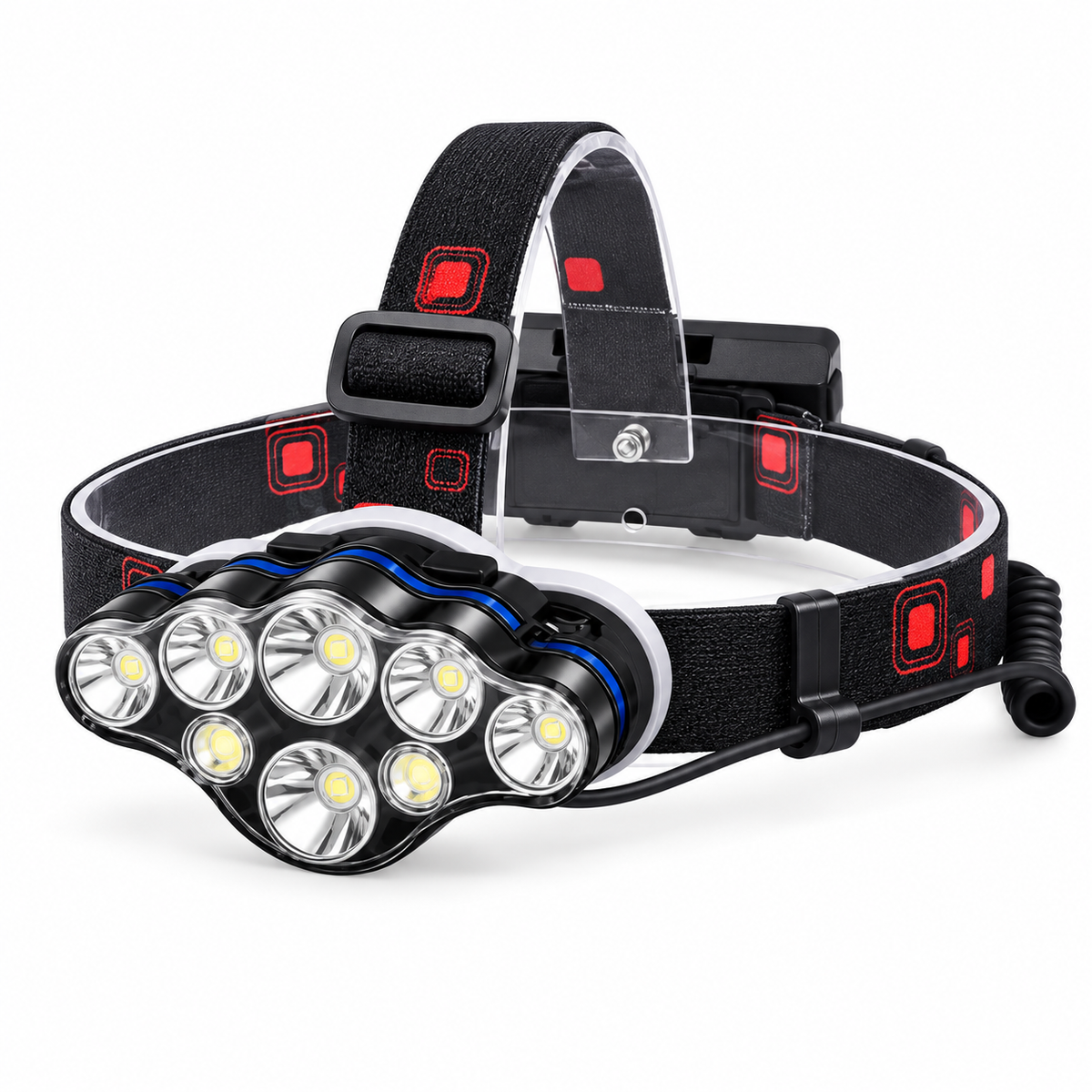 Lanternă de Cap Reîncărcabilă cu 8 LED-uri, 13.000 Lumeni, 8 Moduri, Lumină Roșie și Protecție IPX4