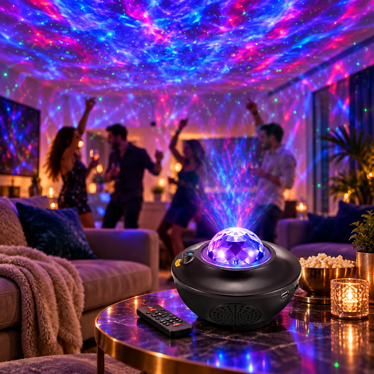 Proiector LED RGB Aurora și Stele, 21 Efecte, Bluetooth, Difuzor, Telecomandă și Timer