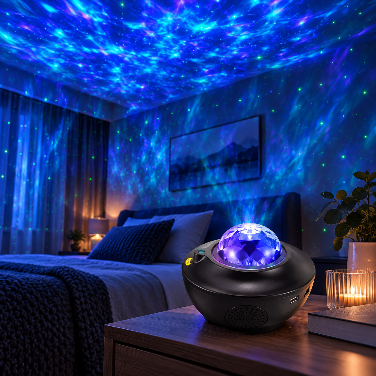 Proiector LED RGB Aurora și Stele, 21 Efecte, Bluetooth, Difuzor, Telecomandă și Timer