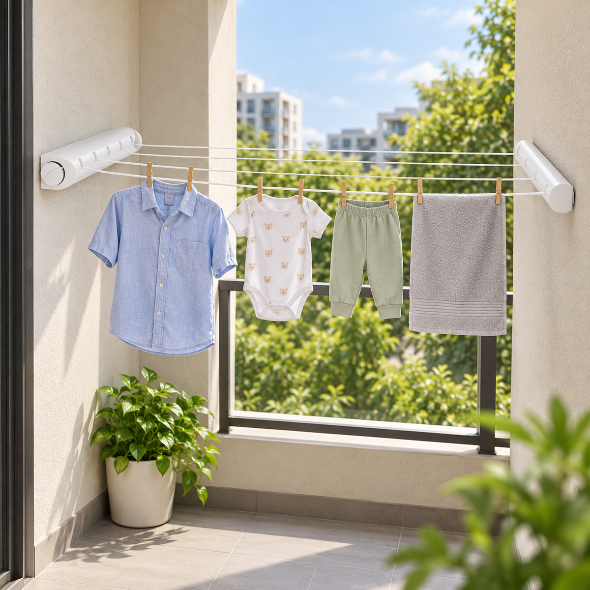 Uscător de Rufe Retractabil pentru Perete, 4 Funii × 3,2 m, Kit de Montaj Inclus, Alb