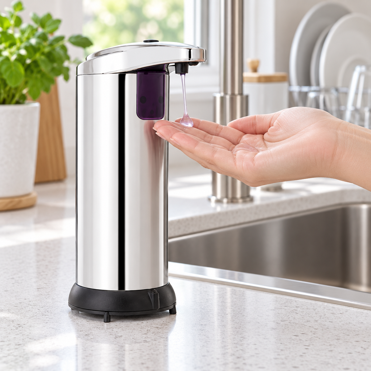 Dispenser Automat pentru Săpun Lichid cu Senzor de Mișcare, Corp din Inox