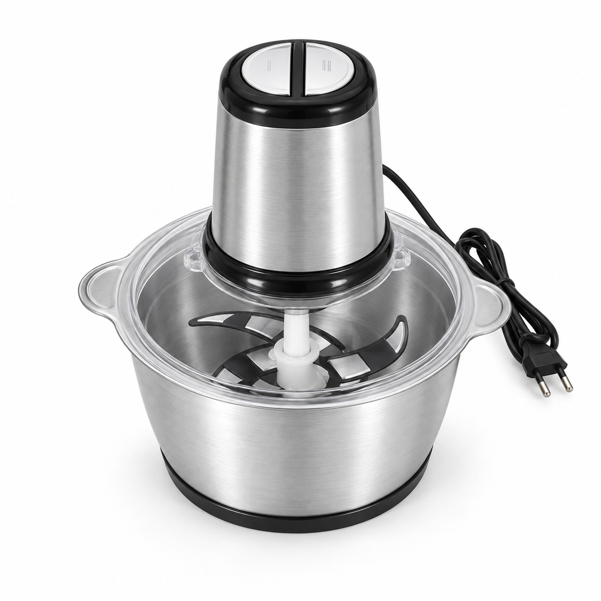 Tocator electric inox 3L, 1000W, 2 trepte viteza, lame durabile, pentru legume, fructe si carne