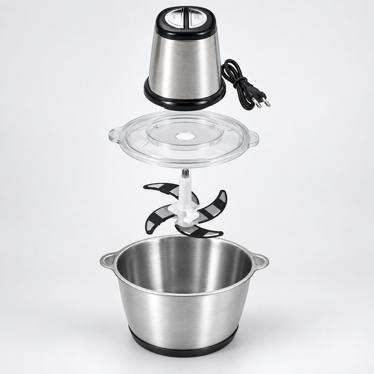 Tocator electric inox 3L, 1000W, 2 trepte viteza, lame durabile, pentru legume, fructe si carne
