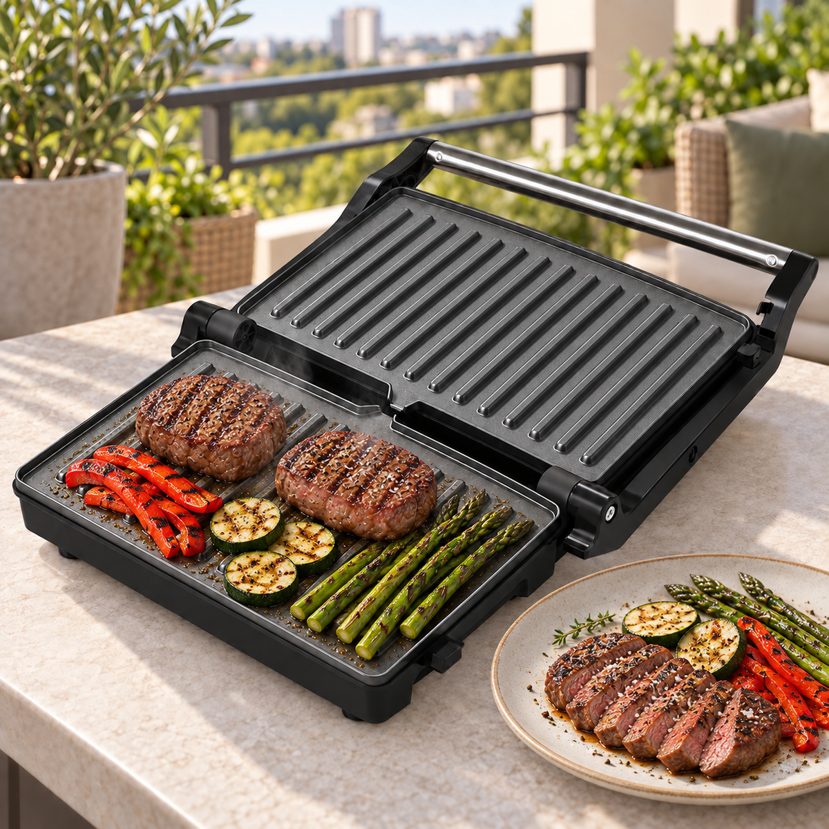 Grill Electric HALEY HY-8608, 2000 W, Carcasă Full Inox, Tuburi de Încălzire Curbe, Tavă Integrată, Argintiu/Negru