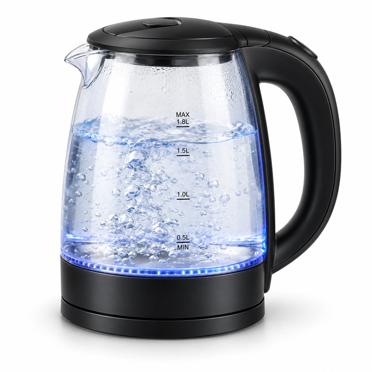 Fierbător Electric HALEY HY-8855, 2.2L, 1800W, Sticlă Borosilicată, Iluminare LED, Oprire Automată, Bază 360°