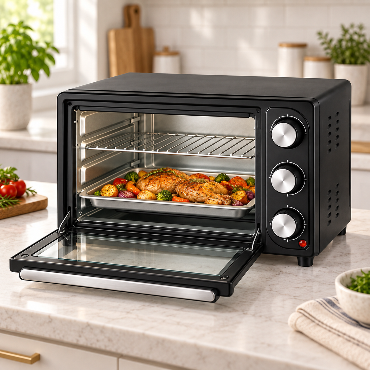 Cuptor Electric 25L, 1500W, Temperatură 250°C, 4 Rezistențe Inox, Timer 60 Min, Încălzire Sus/Jos