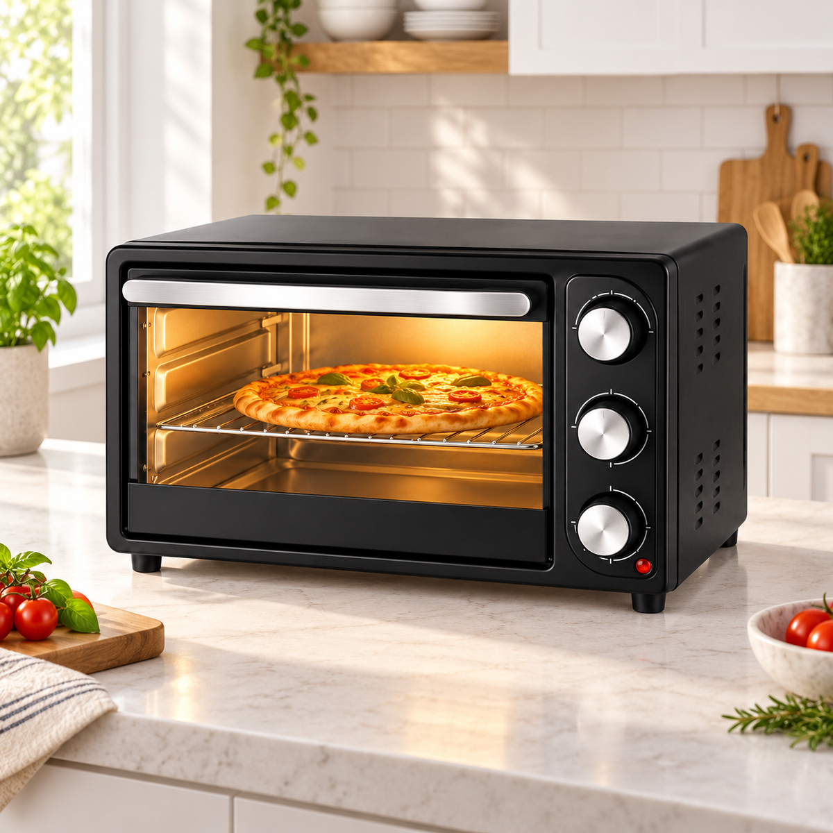 Cuptor Electric 25L, 1500W, Temperatură 250°C, 4 Rezistențe Inox, Timer 60 Min, Încălzire Sus/Jos