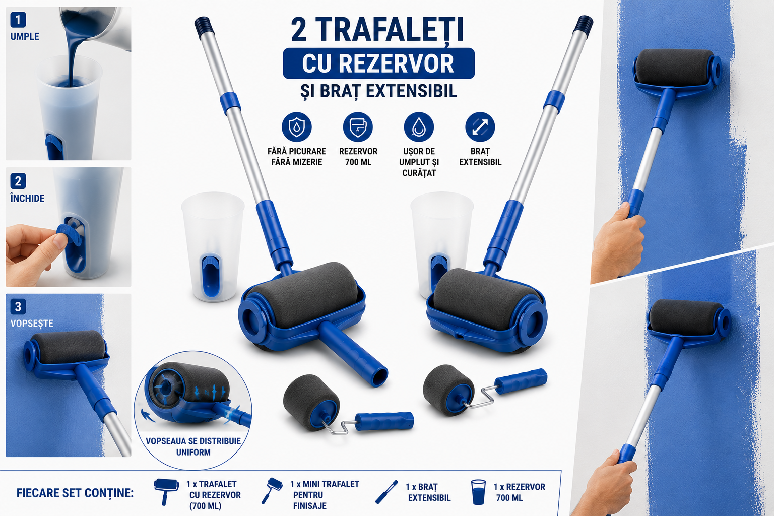 1+1 – Trafaleți cu Rezervor și Braț Extensibil, rezervor 700 ml