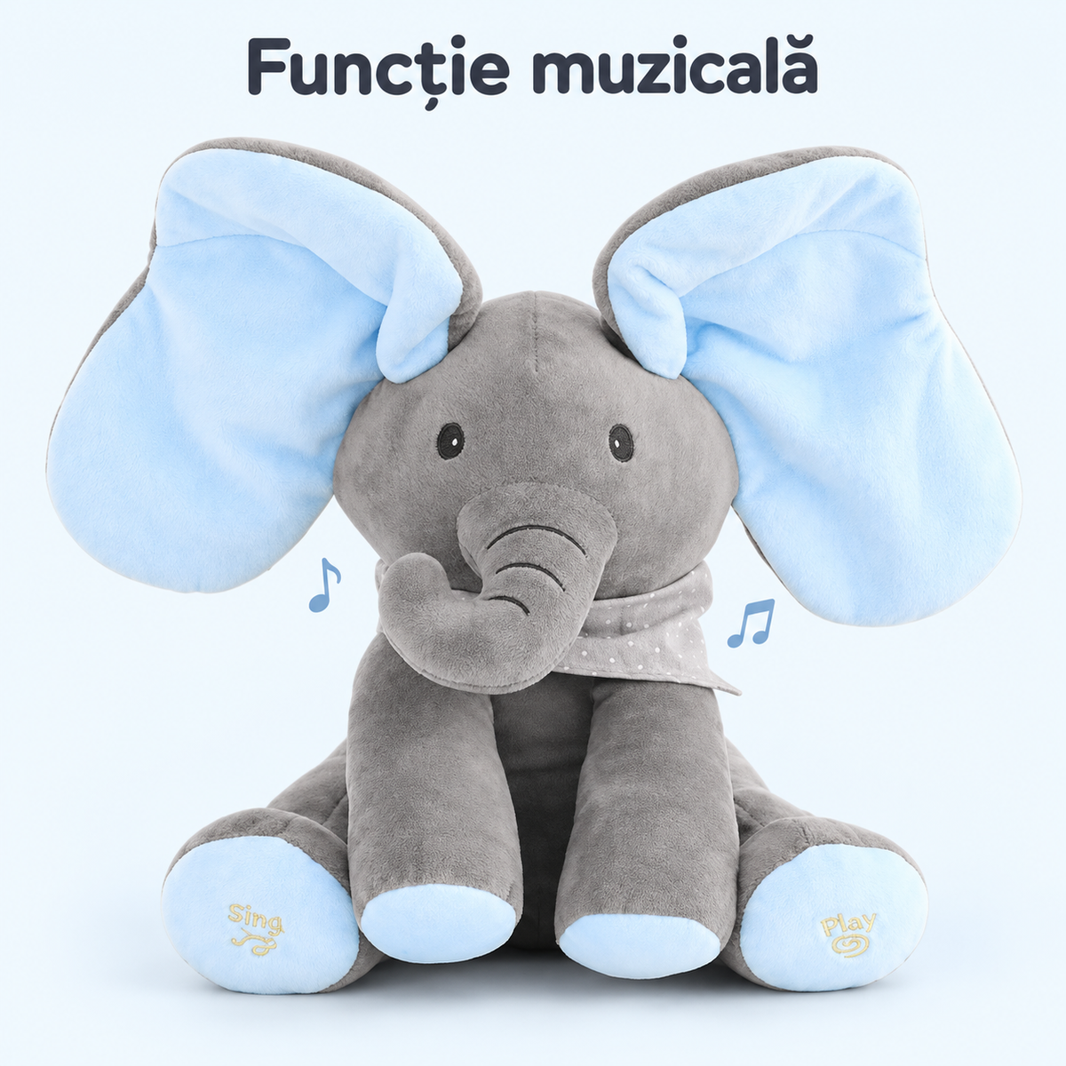Jucărie interactivă din pluș, cu funcție muzicală, 30 cm, albastră