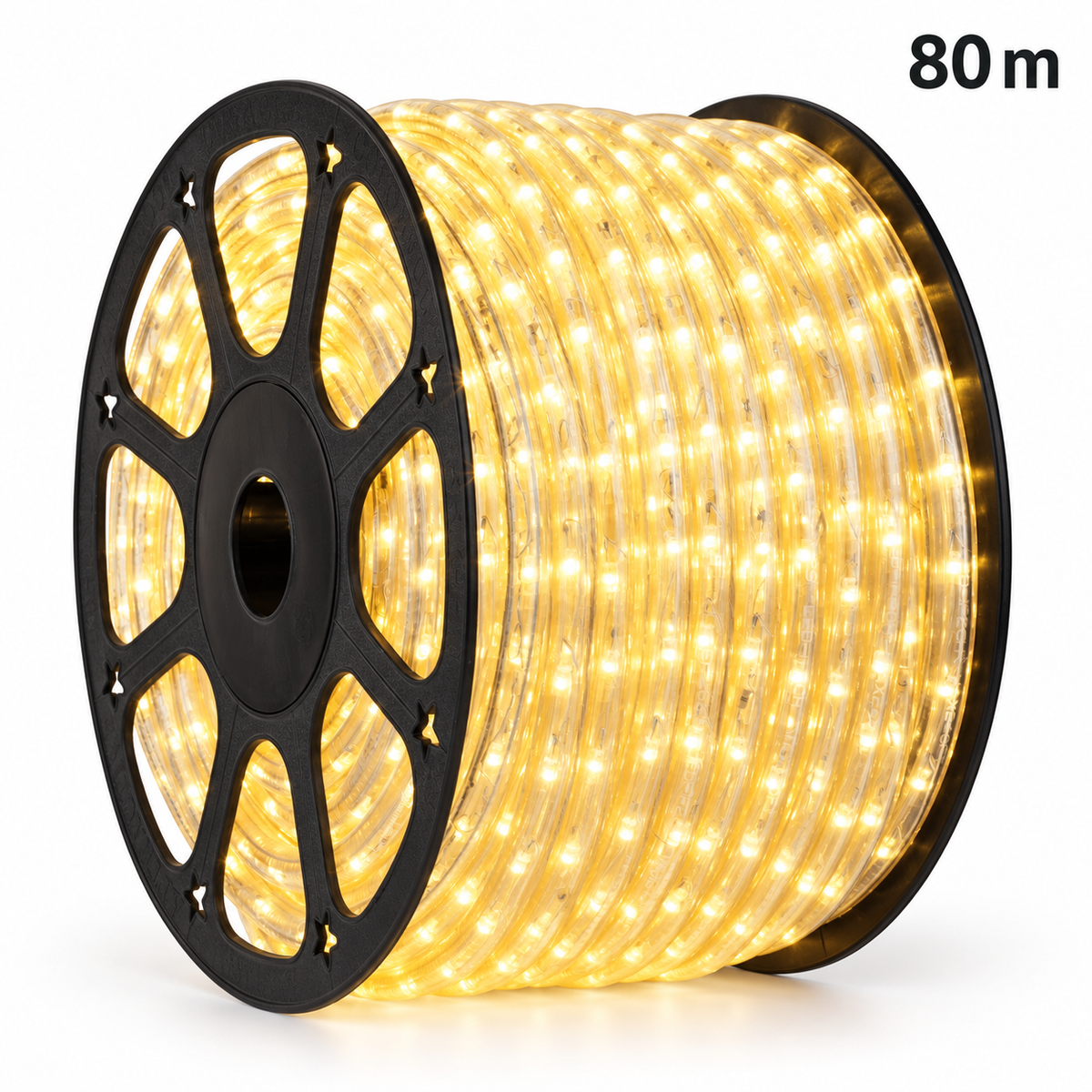 Instalație LED tip furtun luminos, 80 m, alb cald, flexibilă, pentru decor interior și exterior protejat