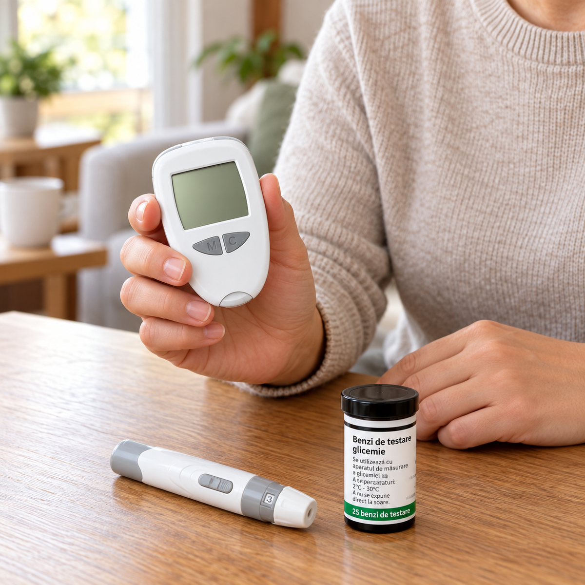 Kit glucometru digital cu 50 de teste, 50 de lanțete și stilou de înțepare, afișaj mare