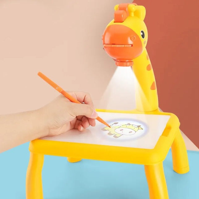 Masuta desen copii cu proiector Giraffe, galbena, 3 ani+